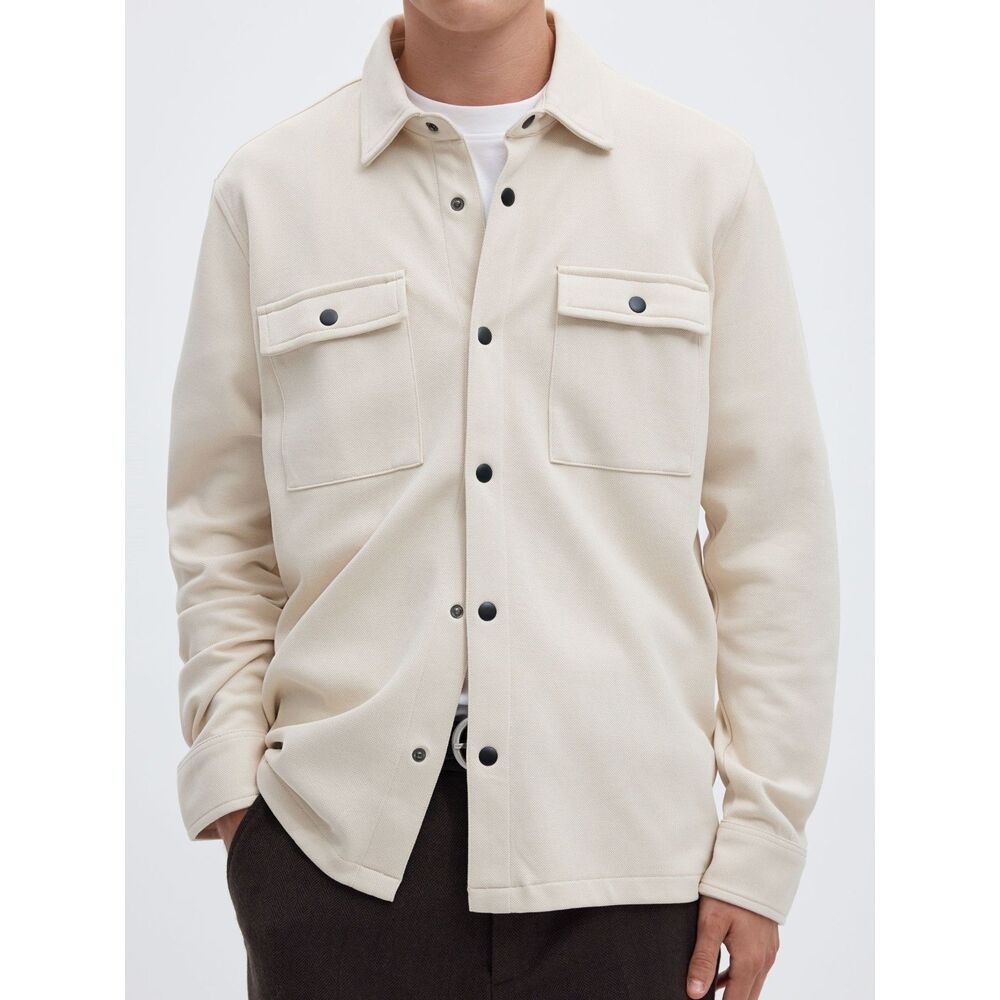 Goodfellow & Co Men’s Medium Cream Overshirt Shacket Button Front Utility Shirt
